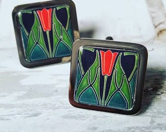 Art Deco Red Tulip Cufflinks