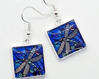 Stained Glass Dragonfly Earrings
