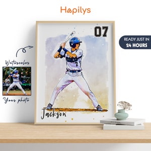 Custom Sketch Painting From Photo, Baseball Player Gift, Sports Art Digital File, Portrait Personalized, Custom Illustration Sketch Effect