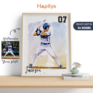 Custom Sketch Painting From Photo, Baseball Player Gift, Sports Art Digital File, Portrait Personalized, Custom Senior Gift 2024