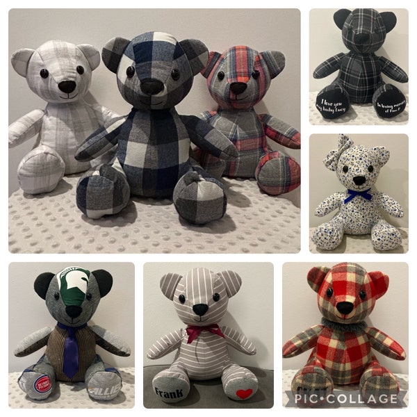 Keepsake Memory Bear Made From Your Clothes,Custom Handmade Animal, Remembrance Bear, Cuddly Sentimental Stuffed Plush Bear,Mothers Day Gift