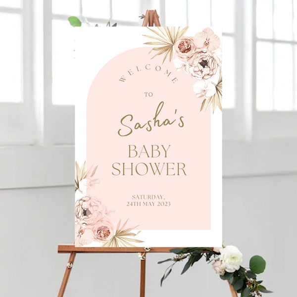 Baby Shower Welcome Sign - Baby Pink Floral Design - 100% Customisable