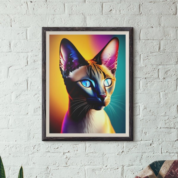 printable cat portrait, colourful, iridescent, animal digital print, art, wall art, wall decor, download