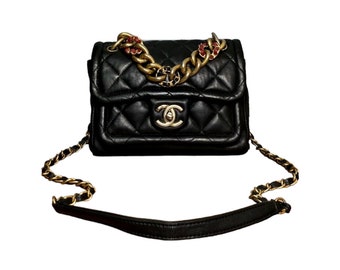 Vintage CHANEL 1996 Black Leather Quilted Camera Bag with Gold Chain Strap  CC Logo Zipper Monogram 90s 1997 Crossbody