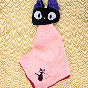 Authentic Studio Ghibli Jiji Hangable Face Towel – Kiki’s Delivery Service – Plush Microfiber Hand Towel with Loop