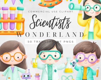 Scientist Clipart PNG, STEM Graphics Commercial Use, 50 Science Illustrations, Educational Digital Download