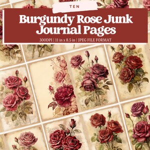 Pagine di diario spazzatura rosa bordeaux, kit di diario spazzatura rosa vintage, carta stampabile diario spazzatura, foglio di collage digitale, download istantaneo
