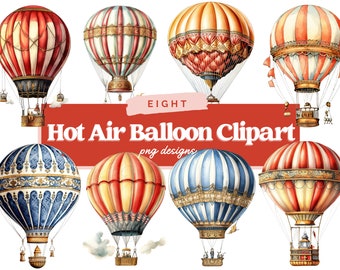 Watercolor Pastel Cute Hot Air Balloon Bundle, Digital Crafts Designs Transparent, Hot Air Balloons Clipart, Balloons PNG, Commercial Use