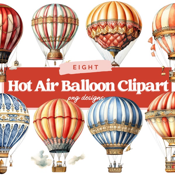 Watercolor Pastel Cute Hot Air Balloon Bundle, Digital Crafts Designs Transparent, Hot Air Balloons Clipart, Balloons PNG, Commercial Use