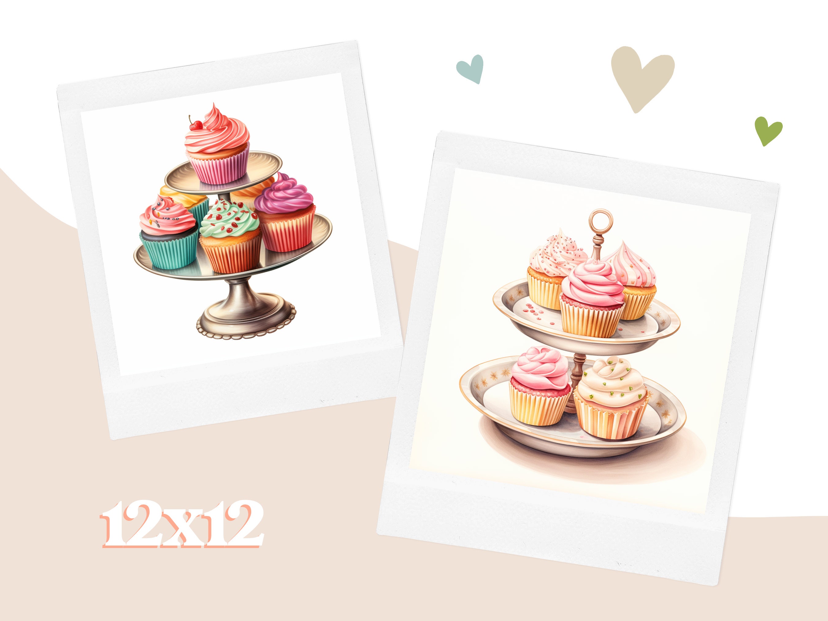 Cupcake Stand Clipart Dessert PNG Bundle Kawaii Food Etsy