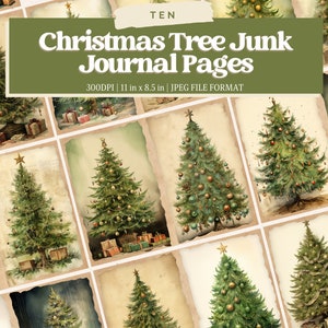 Christmas Tree Junk Journal Kit, Vintage Merry Christmas Junk Journal Pages, Santa Scene Junk Journal Printable Paper, Digital Collage Sheet
