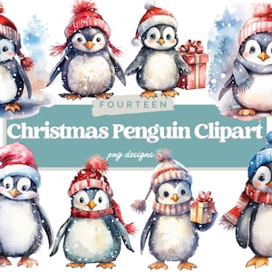 Acuarela Navidad Pingüino Clipart, Bebé Pingüino PNG, Sublimación Pingüino, Pingüino Navidad, Uso Comercial, Descarga Instantánea, Navidad PNG