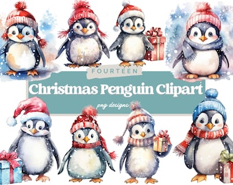 Aquarel Christmas Penguin Clipart, Baby Penguin PNG, Penguin Sublimation, Xmas Penguin, Commercieel gebruik, Instant Download, Christmas PNG