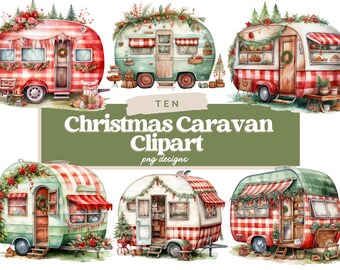 Aquarel Christmas Caravan Clipart, Christmas Camping PNG Bundle, Junk Journal, Digital Paper Craft, Christmas Sublimation, Christmas PNG