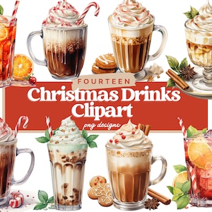 Watercolor Christmas Drinks Clipart, PNG Bundle, Hot Cocoa, Christmas Punch, Junk Journal, Digital Paper Craft, Sublimation, Christmas PNG