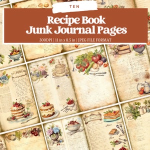Vintage Cookbook Junk Journal Pages, Digital Scrapbook Paper Kit, Koken Printable, Baking Collage Sheet, Keuken Ephemera, Oud Receptenboek