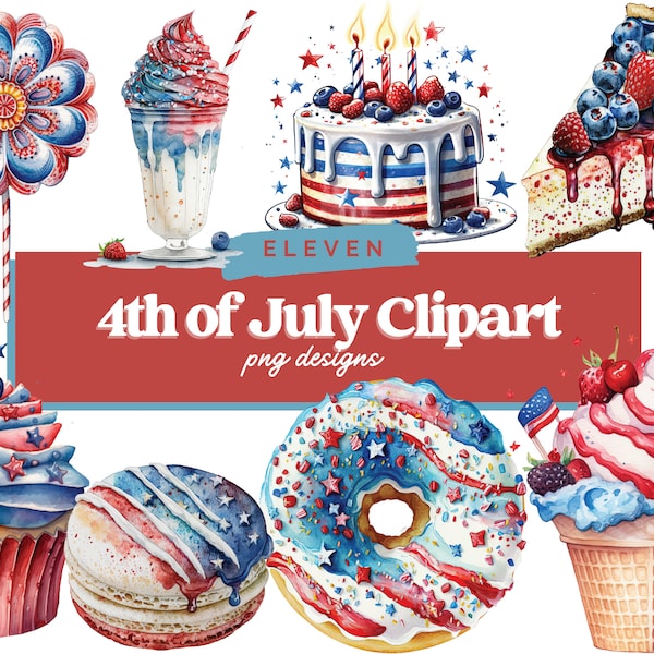 Watercolour Patriotic Treats Clipart 4th of July PNG Digital Image Downloads for Card Making Scrapbook Junk Journal Paper Crafts