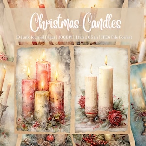 Weihnachtskerzen Junk Journal Kit, Journaling, digitales Papier für Scrapbooking, Weihnachtsdekor, Aquarell druckbare Seiten, kommerzielle Nutzung
