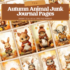 Páginas de diario basura de animales de otoño, Descarga digital, Libro de chatarra, Imprimible, Kit Digi de diario basura vintage, Diario, Otoño, Bosque, Bosque
