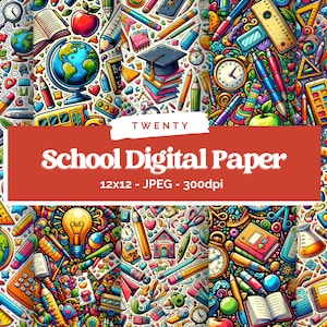 SCHOOLLEVEN, schoolleraar Graphics College briefpapier achtergronden, afdrukbare digitale papers, doodle patroon, junk Journal, scrapbooking