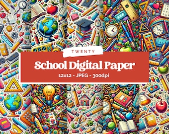 SCHOOL LIFE, School Teacher Graphics College Stationery Backgrounds, Printable Digital Papers, Doodle Pattern, Junk Journal, Scrapbooking