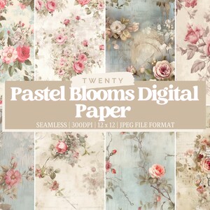 Pastel Vintage Blooms Digital Paper, Seamless Design, Web Background, Commercial Use, Digital Paper Bundle, Scrapbook Paper, Craft Paper