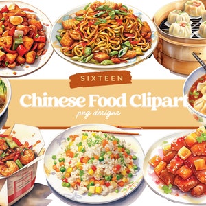 Chinese Food Clipart | Watercolor Food Clipart | Dumpling PNG | Fried Rice Clipart | Wonton Clipart | China Clipart | Kawaii Clipart