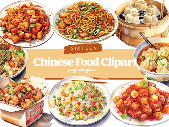 Chinese Food Clipart | Watercolor Food Clipart | Dumpling PNG | Fried Rice Clipart | Wonton Clipart | China Clipart | Kawaii Clipart