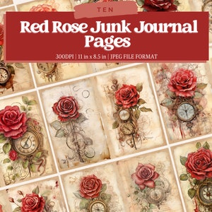 Red Roses Botanicals Junk Journal Pages, Digital Download, Scrap Book, Printable, Vintage Junk Journal Digi Kit, Journal, Gothic, Steampunk