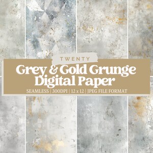 Grey and Gold Grunge Digital Paper, Seamless Design, Web Background, Commercial Use, Digital Paper Bundle, Scrapbook Paper, Craft Paper