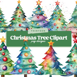 Watercolor Christmas Trees Clipart | Painted Tree Clipart | Christmas Illustrations | PNG Graphics | Instant Download for Commercial Use
