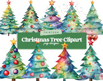 Watercolor Christmas Trees Clipart | Painted Tree Clipart | Christmas Illustrations | PNG Graphics | Instant Download for Commercial Use