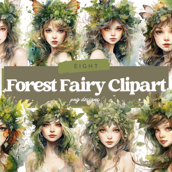 Watercolor Forest Fairy Clipart - Fantasy PNG Digital Image Downloads for Card Making, Scrapbook, Junk Journal, Paper Crafts