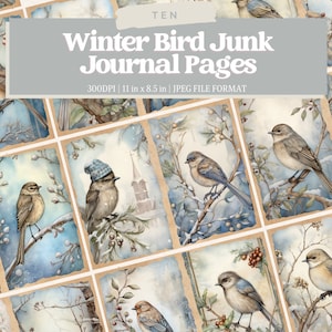 Pages de journal indésirable pour oiseaux d'hiver, téléchargement numérique, album de scrapbooking, kit numérique pour journal indésirable, imprimable, vintage, journal, Noël, neige, hiver