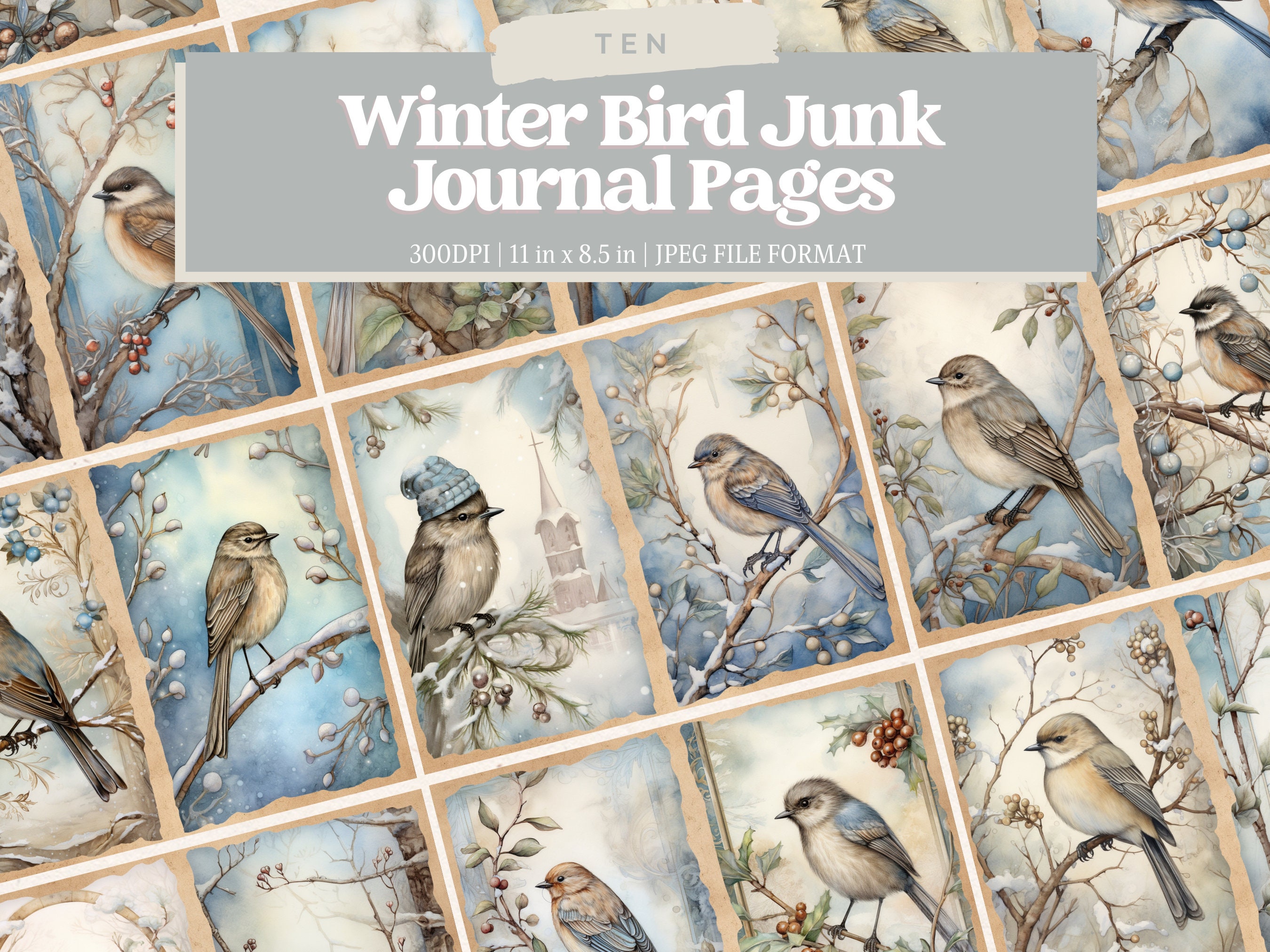 Winter Bird Junk Journal Pages, Digital Download, Scrap Book, Printable ...