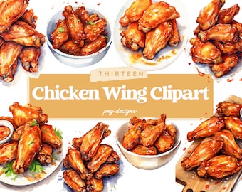 Watercolor Chicken Wing Clipart Bundle, Chicken Wing Clipart, Chicken Wing PNG Bundle, Fast Food Clipart, Commercial Use, Digital PNG
