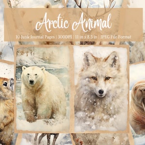 Páginas de diario basura de animales árticos de invierno, Descarga digital, Libro de chatarra, Imprimible, Kit Digi de diario basura vintage, Diario, Nieve, Invierno