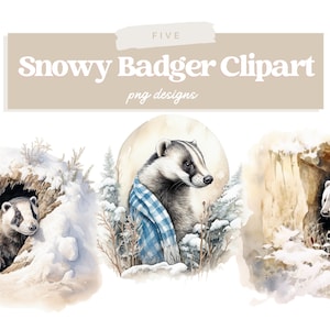 Blaireau neigeux aquarelle Clipart, blaireau PNG, graphiques de douche de bébé mignon, Nursery Decor Wall Art, Animal PNG, usage Commercial, téléchargement immédiat
