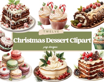 Watercolor Christmas Dessert Clipart, Dessert PNG Bundle, Kawaii Food Clipart, Junk Journal, Digital Paper Craft, Sublimation, Christmas PNG