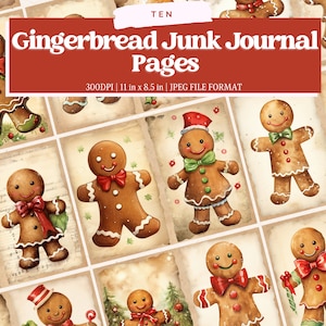 Gingerbread Junk Journal Pages, Christmas Junk Journal, Vintage, Gingerbread, Boy, Cookie, Printable, Ephemera, Journal Pages, Download