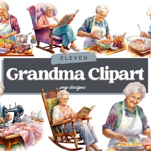 Pacote de clipart de vovó aquarela, vovó PNG, Nana, culinária, tricô, costura, artesanato de papel, álbum de recortes de diário de lixo, PNG transparente