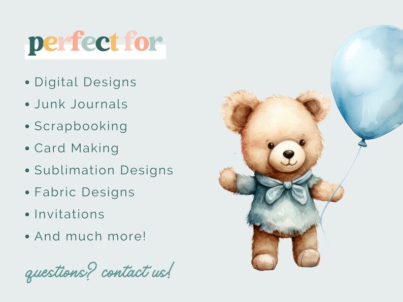 Watercolor Teddy Bear Clip Art Clipart Pack, Baby Shower for a Boy ...