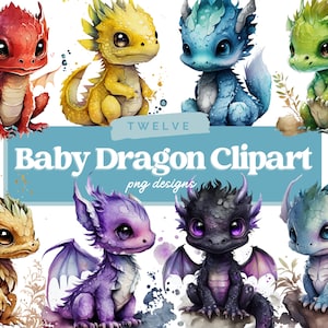 Watercolour Colourful Fantasy Dragon Clipart - Rainbow PNG Digital Image Downloads for Card Making, Scrapbook, Junk Journal, Paper Crafts