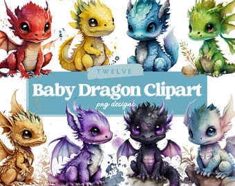 Watercolour Colourful Fantasy Dragon Clipart - Rainbow PNG Digital Image Downloads for Card Making, Scrapbook, Junk Journal, Paper Crafts