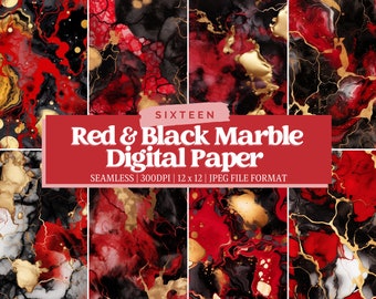 Red and Black Marble Digital Paper, Marble Digital Paper, Agate Digital Paper, Seamless Design, Red and Black Background, Commercial Use