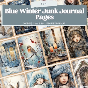 Winter Junk Journal Printable Pages, Junk Journal Kit, Winter Scrapbook Paper, Journaling pages, Digital Collage Sheet, Christmas Journal