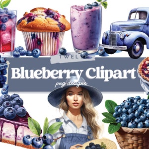 Watercolour Blueberry Clipart - Blueberry Farm PNG Digital Image Downloads for Card Making, Scrapbook, Junk Journal, Paper Crafts