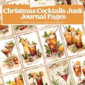 Christmas Cocktails Junk Journal Kit, Christmas Drink Journal Printable Page, Christmas Journal Paper, Digital Collage Sheet, Instant File