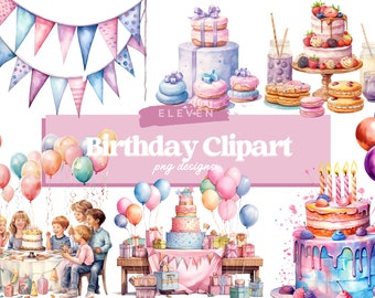 Birthday clipart, Party clipart, Happy Birthday Png, Balloons clipart, Birthday party, Watercolor clipart, Commercial Use, Digital Download