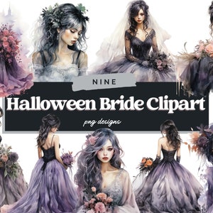 Aquarell Halloween Braut Clipart Bundle, Braut PNG, Halloween PNG, Verlobung Clipart, Clipart-Elemente, digitale Illustration, Sublimation